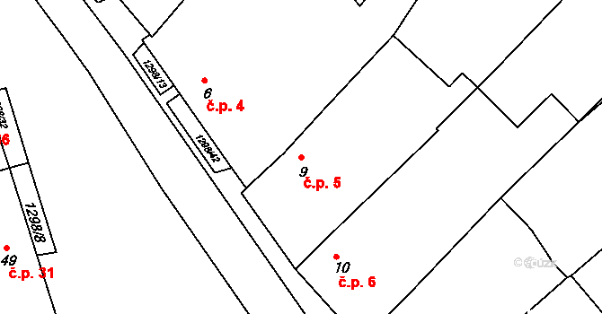 Pucov 5 na parcele st. 9 v KÚ Pucov, Katastrální mapa