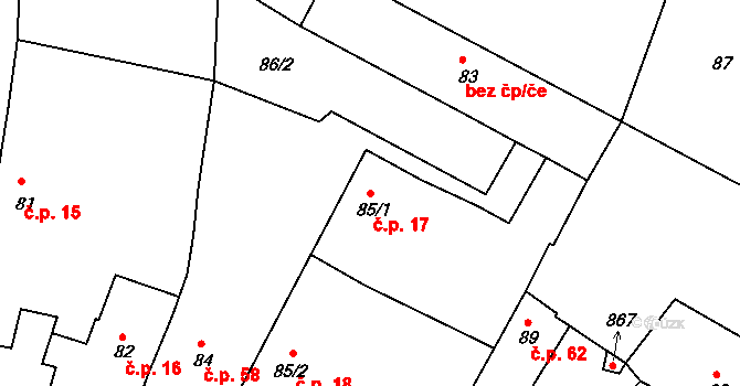 Šemíkovice 17, Rouchovany na parcele st. 85/1 v KÚ Šemíkovice, Katastrální mapa