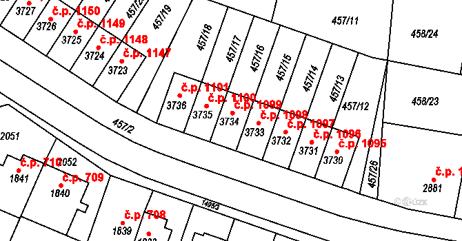 Horka-Domky 1099, Třebíč na parcele st. 3734 v KÚ Třebíč, Katastrální mapa