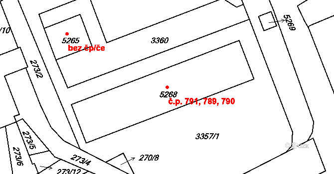 Chrudim III 789,790,791, Chrudim na parcele st. 5268 v KÚ Chrudim, Katastrální mapa