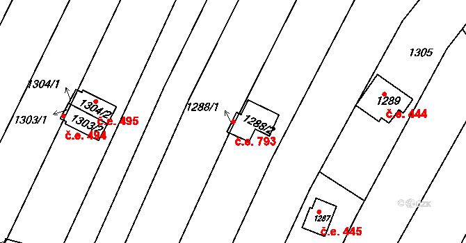 Kníničky 793, Brno na parcele st. 1288/2 v KÚ Kníničky, Katastrální mapa