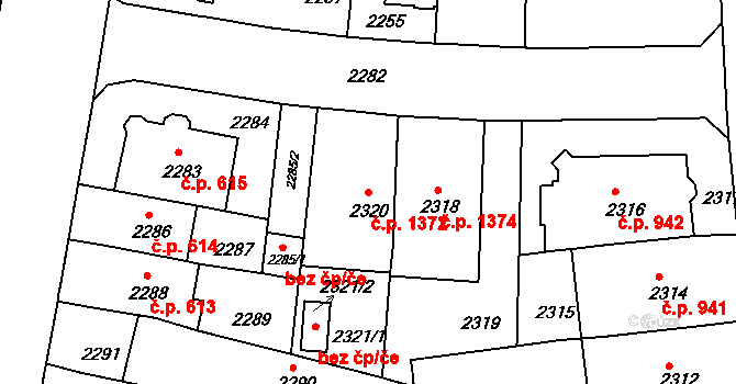 Černá Pole 1372, Brno na parcele st. 2320 v KÚ Černá Pole, Katastrální mapa