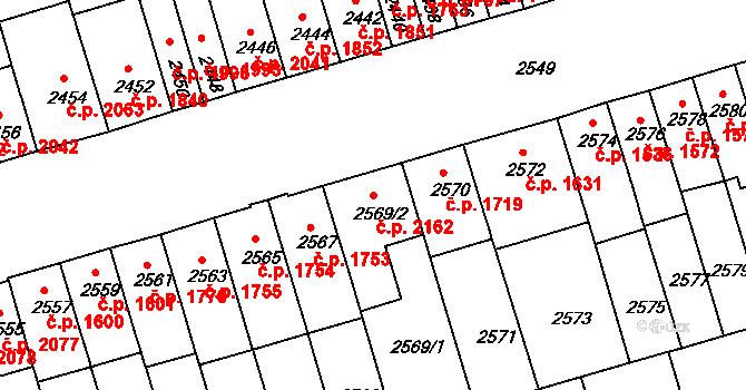 Královo Pole 2162, Brno na parcele st. 2569/2 v KÚ Královo Pole, Katastrální mapa
