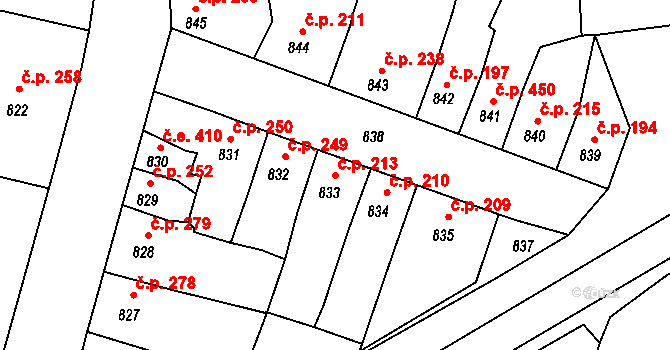 Postoloprty 213 na parcele st. 833 v KÚ Postoloprty, Katastrální mapa