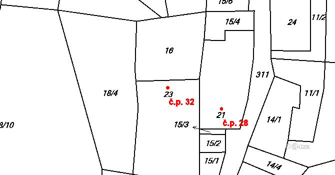 Vlásenice-Drbohlavy 32, Pelhřimov na parcele st. 23 v KÚ Vlásenice-Drbohlavy, Katastrální mapa