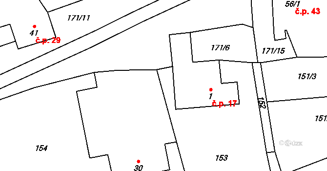 Šimpach 17, Obrataň na parcele st. 1 v KÚ Šimpach, Katastrální mapa
