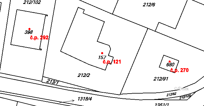 Želiv 121 na parcele st. 157 v KÚ Želiv, Katastrální mapa