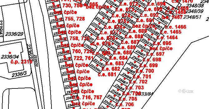 Pelhřimov 683 na parcele st. 2333/62 v KÚ Pelhřimov, Katastrální mapa