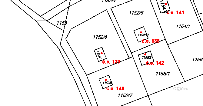 Dubí 139 na parcele st. 1152/10 v KÚ Dubí u Teplic, Katastrální mapa