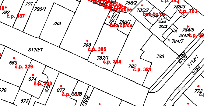 Místek 384, Frýdek-Místek na parcele st. 787/1 v KÚ Místek, Katastrální mapa