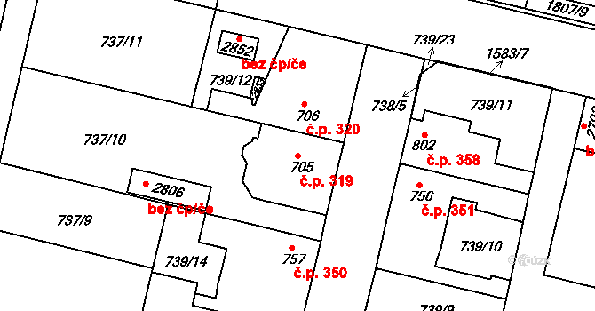 Litovel 319 na parcele st. 705 v KÚ Litovel, Katastrální mapa