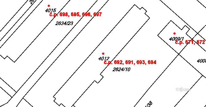 Kolín II 691,692,693,694, Kolín na parcele st. 4012 v KÚ Kolín, Katastrální mapa