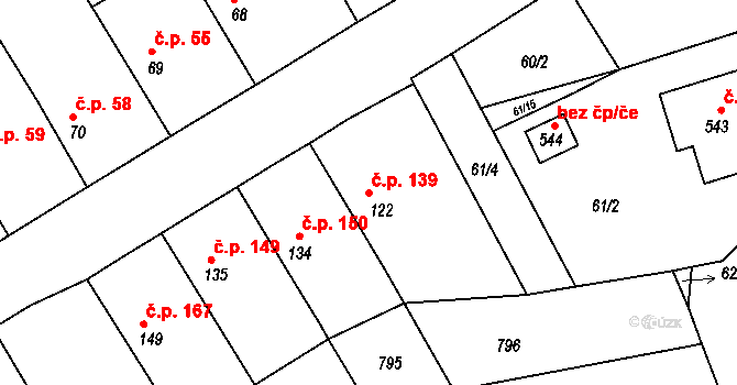 Luštěnice 139 na parcele st. 122 v KÚ Luštěnice, Katastrální mapa