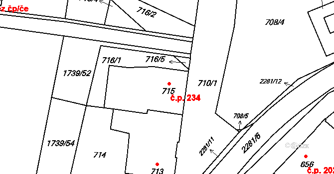 Suchdol nad Lužnicí 234 na parcele st. 715 v KÚ Suchdol nad Lužnicí, Katastrální mapa