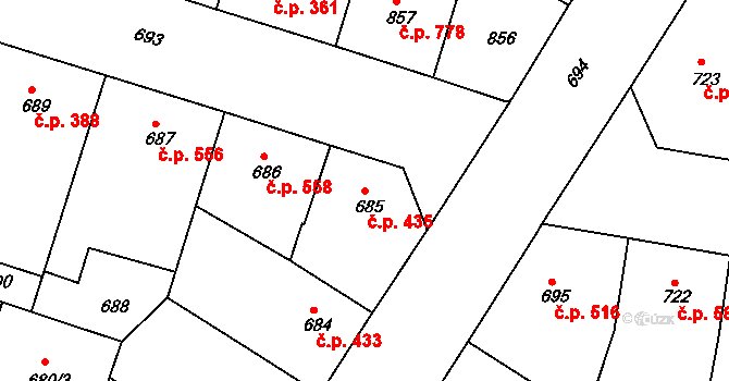 Žižkov 435, Praha na parcele st. 685 v KÚ Žižkov, Katastrální mapa