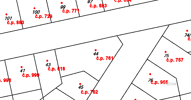 Žižkov 761, Praha na parcele st. 44 v KÚ Žižkov, Katastrální mapa