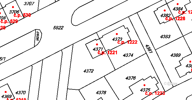 Záběhlice 1221, Praha na parcele st. 4371 v KÚ Záběhlice, Katastrální mapa