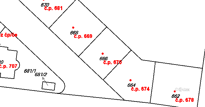 Nusle 670, Praha na parcele st. 666 v KÚ Nusle, Katastrální mapa