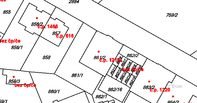 Braník 1219, Praha na parcele st. 861/2 v KÚ Braník, Katastrální mapa