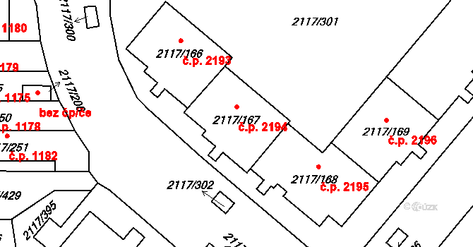 Chodov 2193,2194, Praha na parcele st. 2117/167 v KÚ Chodov, Katastrální mapa