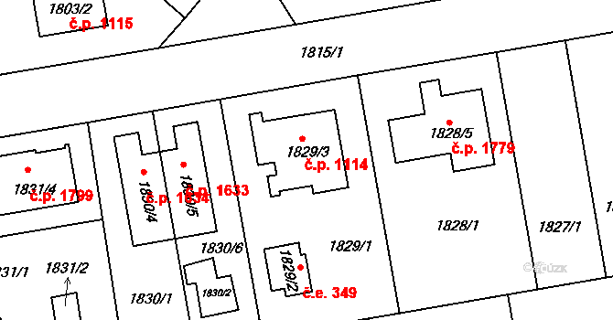 Kunratice 1114, Praha na parcele st. 1829/3 v KÚ Kunratice, Katastrální mapa