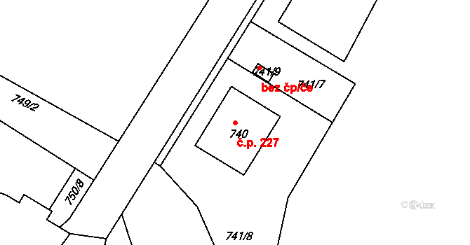 Bohnice 227, Praha na parcele st. 740 v KÚ Bohnice, Katastrální mapa