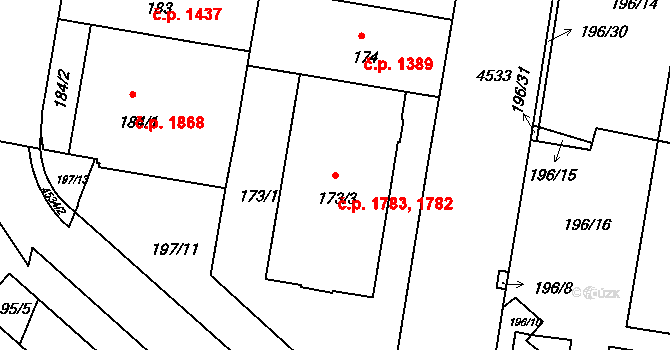 Strašnice 1782,1783, Praha na parcele st. 173/3 v KÚ Strašnice, Katastrální mapa