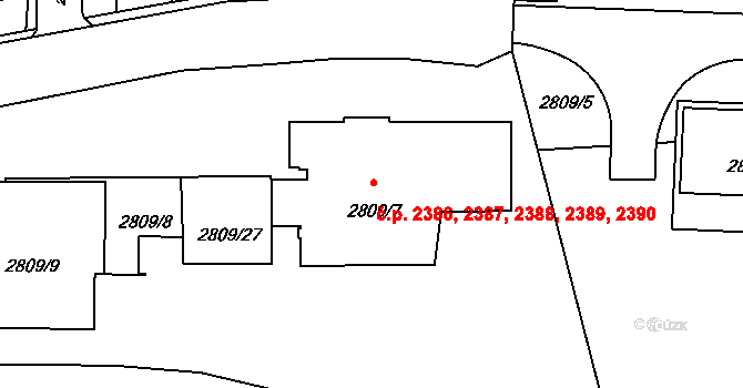 Strašnice 2386,2387,2388,2389,, Praha na parcele st. 2809/7 v KÚ Strašnice, Katastrální mapa