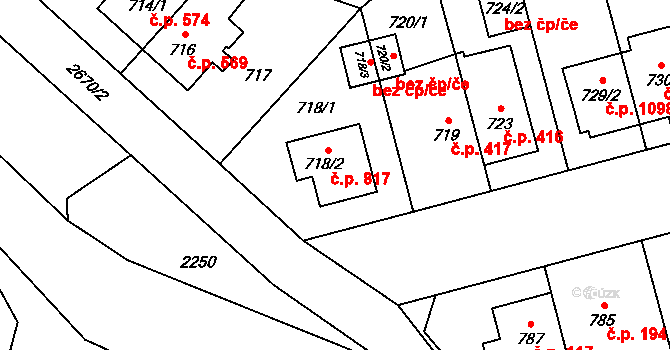 Hostivař 817, Praha na parcele st. 718/2 v KÚ Hostivař, Katastrální mapa