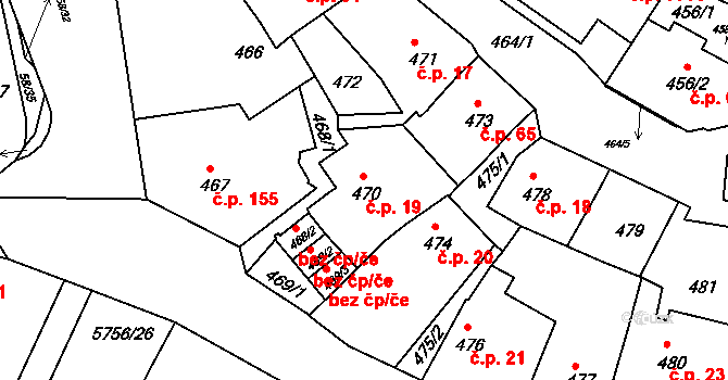 Záběhlice 19, Praha na parcele st. 470 v KÚ Záběhlice, Katastrální mapa