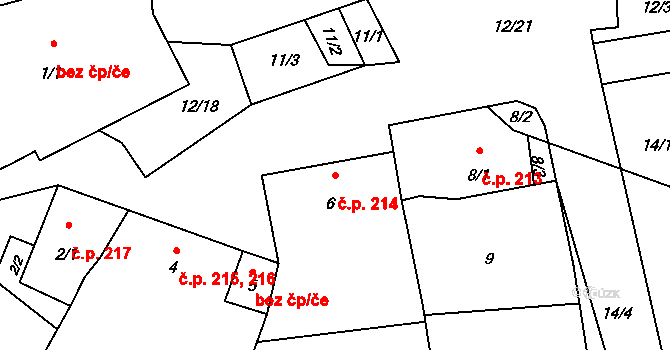 Jevišovka 214 na parcele st. 6 v KÚ Jevišovka, Katastrální mapa