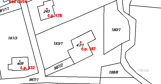 Podhůří 157, Vrchlabí na parcele st. 47/1 v KÚ Podhůří-Harta, Katastrální mapa