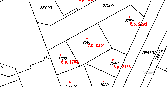 Hodonín 2231 na parcele st. 2085 v KÚ Hodonín, Katastrální mapa