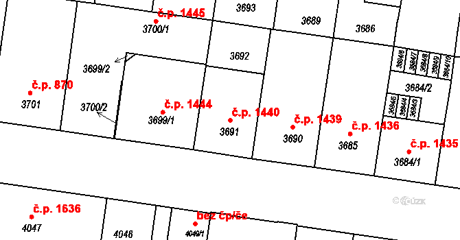 České Budějovice 3 1440, České Budějovice na parcele st. 3691 v KÚ České Budějovice 3, Katastrální mapa