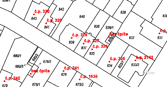 České Budějovice 5 327, České Budějovice na parcele st. 837 v KÚ České Budějovice 5, Katastrální mapa