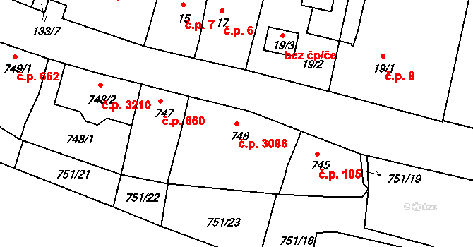 Česká Lípa 3086 na parcele st. 746 v KÚ Česká Lípa, Katastrální mapa