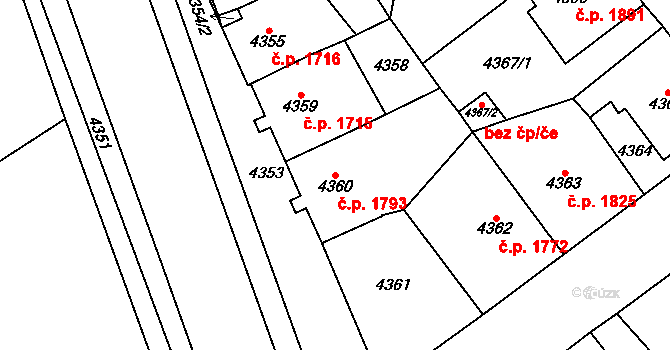 Chomutov 1793 na parcele st. 4360 v KÚ Chomutov I, Katastrální mapa