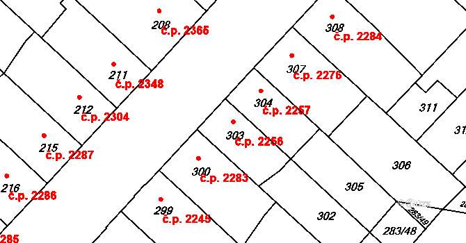 Chomutov 2256 na parcele st. 303 v KÚ Chomutov II, Katastrální mapa