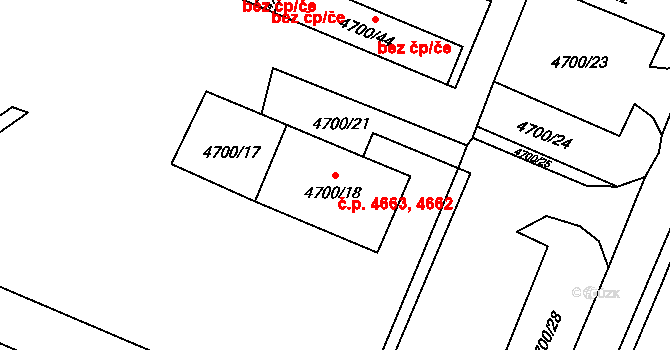 Chomutov 4662,4663 na parcele st. 4700/17 v KÚ Chomutov I, Katastrální mapa