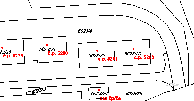 Chomutov 5281 na parcele st. 6023/22 v KÚ Chomutov I, Katastrální mapa