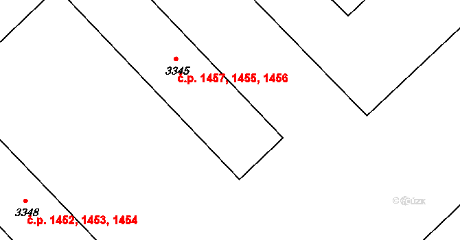 Pražské Předměstí 1455,1456,1457, Hradec Králové na parcele st. 3345 v KÚ Pražské Předměstí, Katastrální mapa