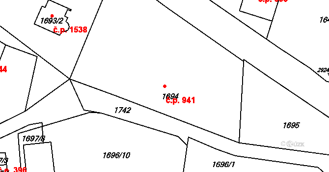 Rumburk 1 941, Rumburk na parcele st. 1694/1 v KÚ Rumburk, Katastrální mapa