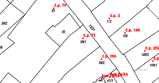 Rozdrojovice 71 na parcele st. 39/1 v KÚ Rozdrojovice, Katastrální mapa