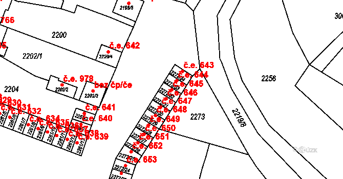 Kuřim 645 na parcele st. 2272/32 v KÚ Kuřim, Katastrální mapa