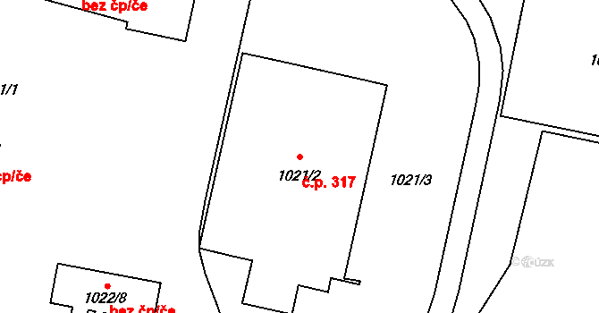 Komárov 317, Opava na parcele st. 1021/2 v KÚ Komárov u Opavy, Katastrální mapa