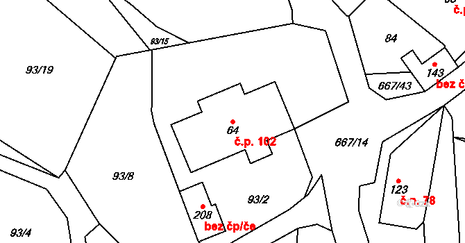 Černovír 102, Ústí nad Orlicí na parcele st. 64 v KÚ Černovír u Ústí nad Orlicí, Katastrální mapa