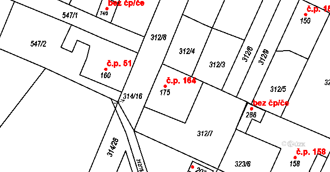 Kerhartice 164, Ústí nad Orlicí na parcele st. 175 v KÚ Kerhartice nad Orlicí, Katastrální mapa