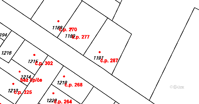 Pečky 287 na parcele st. 1191 v KÚ Pečky, Katastrální mapa