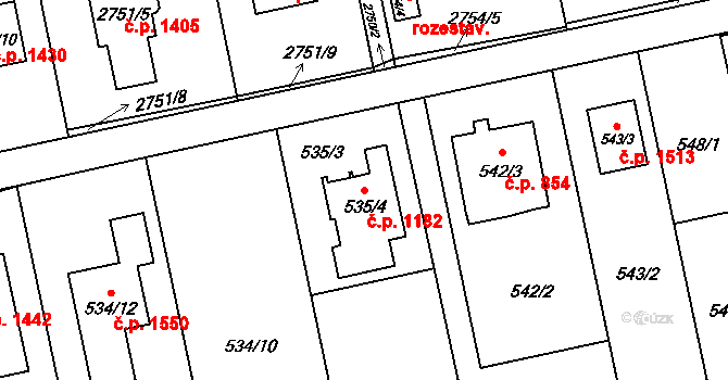 Kylešovice 1182, Opava na parcele st. 535/4 v KÚ Kylešovice, Katastrální mapa