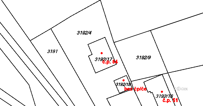Pelechov 54, Železný Brod na parcele st. 3192/17 v KÚ Železný Brod, Katastrální mapa